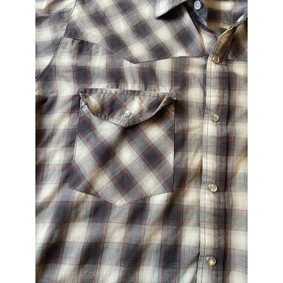 Canyon Guide Outfitters shirt Mens Large Plaid Western Pearl Snap gray red - Picture 3 of 10